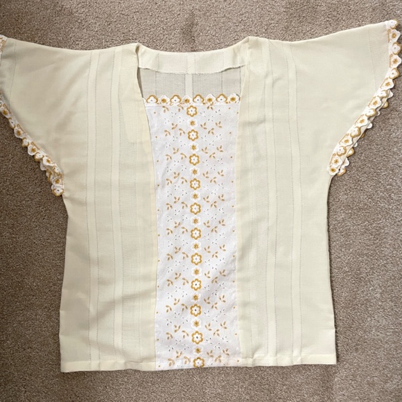 Hand Crafted Tops - Hand Crafted Cream and Gold Blouse from vintage textiles